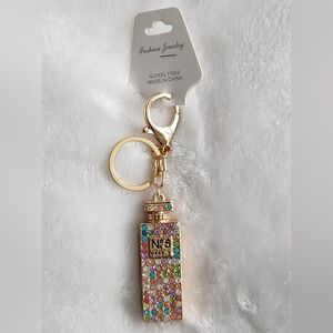 Gold and Multicolor Perfume Bottle Shaped Keychain Bag Charm